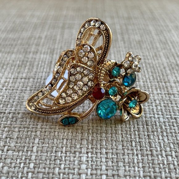 Fashion Women Ring Gold Tone Jewelry Multi Color Crystal Accent Butterfly Size 8 - Picture 13 of 13